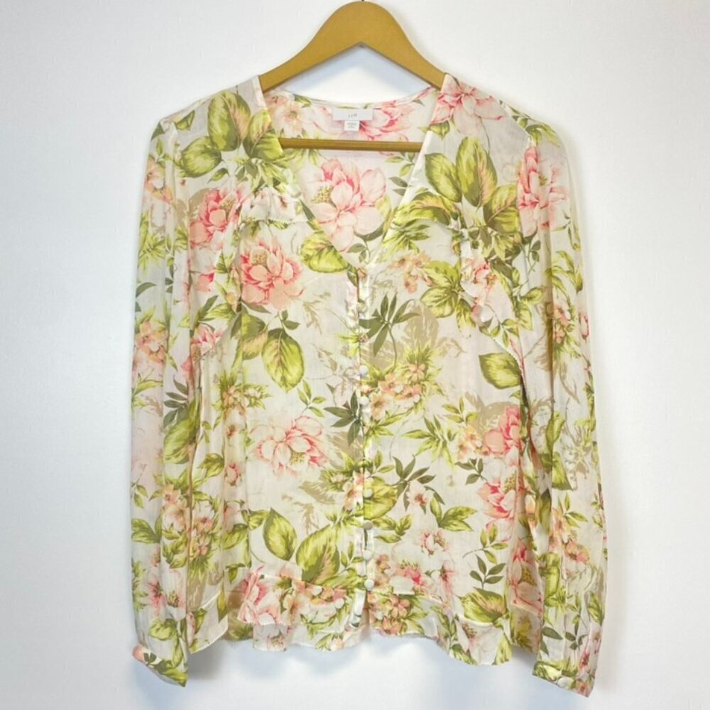 J. Jill Floral Cottage Core Button Down Blouse